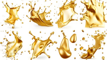 Wall Mural - gold liquid splashes and shapes flying in the air