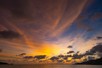 Poster - Nature landscape beautiful Light Sunset or sunrise over sea,Colorful clouds dramatic sky seascape,Amazing clouds in sunset sky background