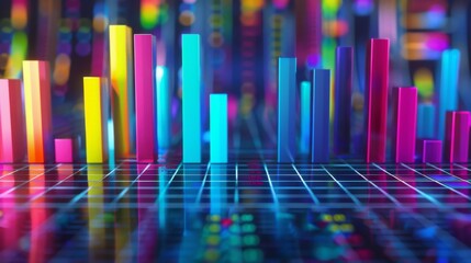 Poster - A 3D bar graph with colorful bars rising from a grid base, representing financial growth.