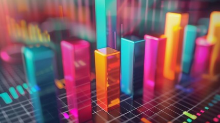 Leinwandbilder - A 3D bar graph with colorful bars rising from a grid base, representing financial growth.