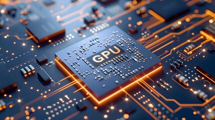 GPU chip floating over a high-tech circuit board