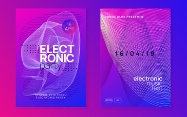 Wall Mural - Dance Magazine. Psychedelic Disco Invitation. Night Club Set. Pink Techno Event. Festival Invite. Discotheque Electro Template. Violet Music Flyer. Blue Dance Magazine