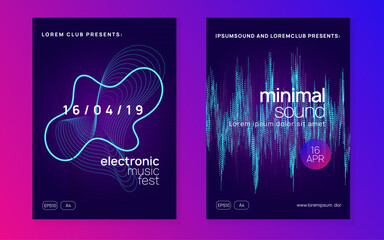 Wall Mural - Party Magazine. Blue Dj Set. Festival Cover. Night Club Banner. Pink Fest Poster. Electronic Audio Illustration. Discotheque Electro Graphic. Violet Party Magazine