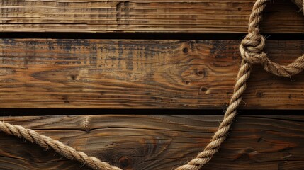 Wall Mural - Vivid rope on wooden surface with empty space