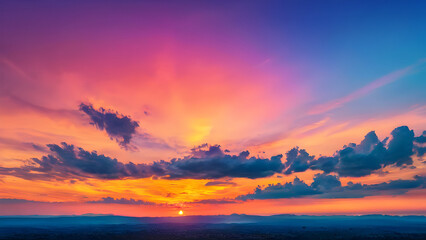 Wall Mural - fantasy vibrant panoramic sunset sky. gradient rich colors. ethereal dreamy summer sunset or sunrise