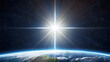 © EPDICAY - God is light - 1 John 1:5 - The Light: Symbolizes purity, truth, and guidance. Religious concept art. Cross shining it's light on humanity represented by planet earth. Ideal for any religious project