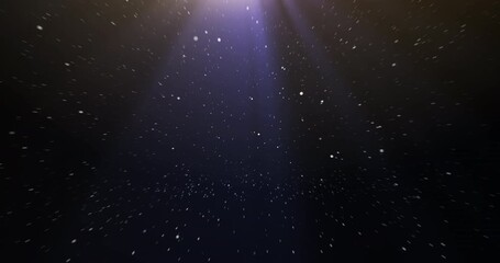 Poster - Underwater, particles and dark for background with sunlight, sparkle and dust with mockup. Dots, glitter and beam in ocean for creative wallpaper with texture, flow and calm aesthetic with shine