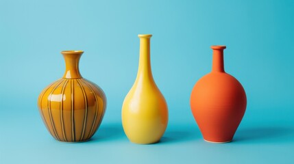 Canvas Print - Three Colorful Vases on a Blue Background