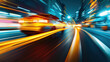 © 沈军 贡 - A yellow car was speeding along under a blurry street scene