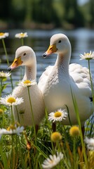 Wall Mural - two ducks on the grass