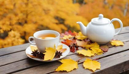 Poster -  Autumns cozy charm with a cup of tea