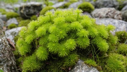 Poster -  Vibrant moss thriving amidst rocks