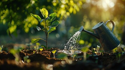 Wall Mural - Watering a Sapling