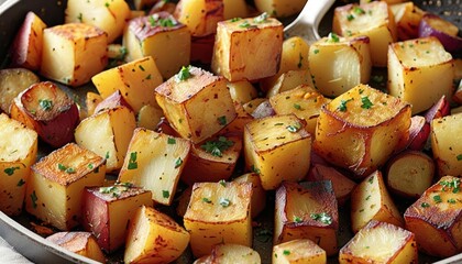 Wall Mural -  Deliciously seasoned roasted potatoes ready to be savored