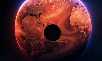Wall Mural - A fiery planet, a celestial landscape