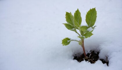 Wall Mural -  Resilience of nature  A plant sprouting through the snow