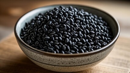 Canvas Print -  A bowl of black beans ready to be savored