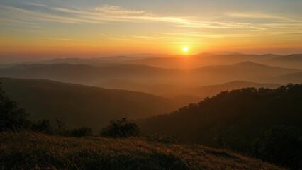 Poster -  Sunset over majestic mountains a serene landscape