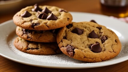 Wall Mural -  Deliciously tempting chocolate chip cookies on a plate