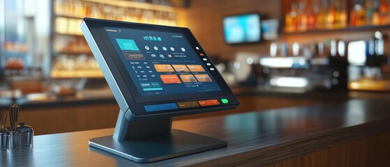 touch cash register terminal in catering facilities. bar and restaurant, payment system, made with