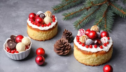 Wall Mural -  Delicious Christmas desserts with festive decorations