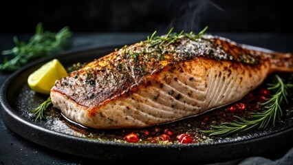 Canvas Print -  Deliciously grilled fish ready to be savored