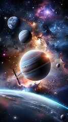 Wall Mural - create a colorful learning poster for kids, featuring a playful outer space scene with educational s