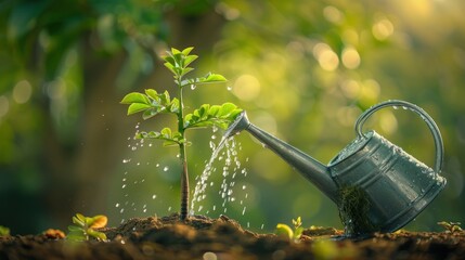 Wall Mural - Watering a Young Plant