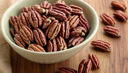 Wall Mural -  A bowl of fresh walnuts on a wooden table