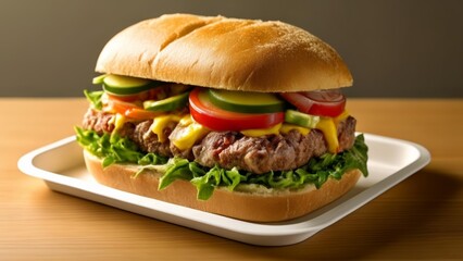 Canvas Print -  Deliciously stacked burger ready to be savored