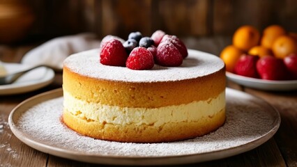 Wall Mural -  Deliciously layered cake with a fresh fruit topping ready to be enjoyed