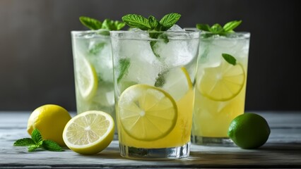 Canvas Print -  Refreshing summer cocktails with a twist of citrus and a sprig of mint