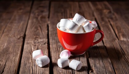 Poster -  Cup of marshmallows on rustic table