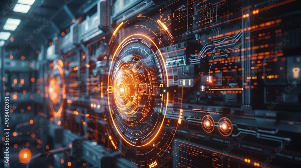 An advanced quantum computing setup with a glowing core and detailed ...