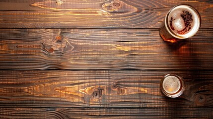 Poster - Background with wooden surface and beer glass with empty space