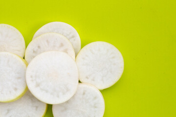 Sticker - Sliced Japanese daikon. Fresh vegetables