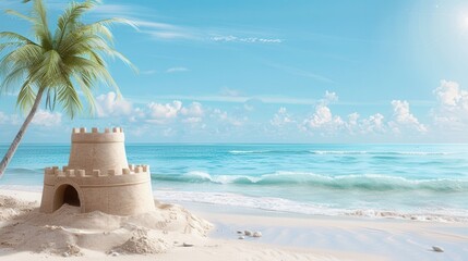 Poster - Sandcastle on Tropical Beach.