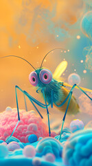 Sticker - there is a bug that is sitting on a flower with bubbles