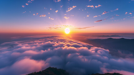 Sticker - arafed view of a sunset over a mountain with clouds