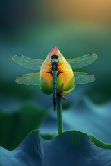 Wall Mural - there is a dragonfly sitting on top of a flower