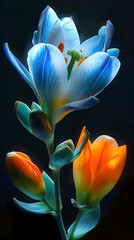 Wall Mural - there are two flowers that are in the dark with a black background