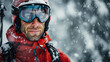 © Pug - Portrait of a skier with ski poles and goggles