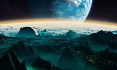 Wall Mural - A Futuristic View of an Alien World with a Giant Planet in the Sky