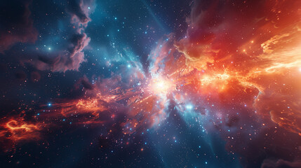 arafed image of a star filled sky with a bright orange and blue nebula