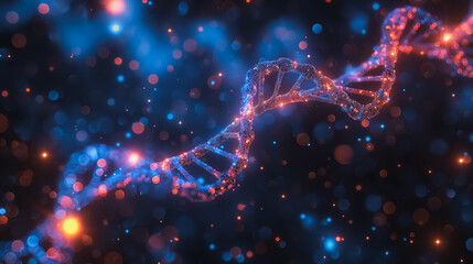 vector illustration of dna genetic biotechnology against a blue backdrop, including chromosome struc