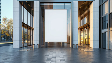 Blank billboard mockup on modern building facade.