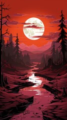 Wall Mural - landscape with moon