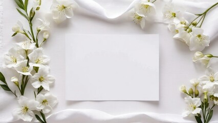 a sheet of paper surrounded by white flowers