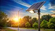 © Udomner - Solar powered street light shining on road side, solar power, street light, road, technology