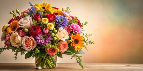 Elegant flower bouquet with seasonal flowers in a variety of colors